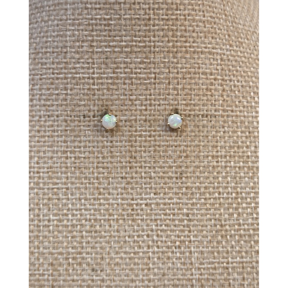 14k Yellow Gold Natural White Opal 4mm Stud Earrings